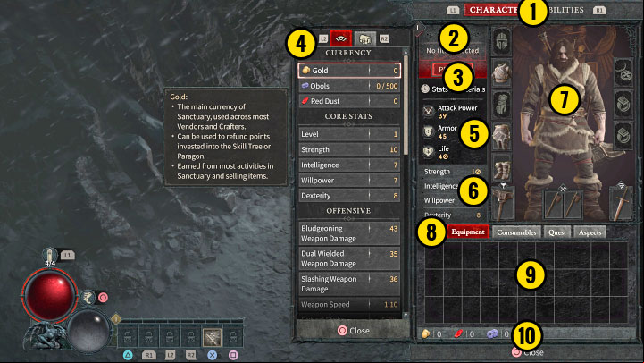 1) Upper tabs - Diablo 4: Interface - Basics - Diablo 4 Guide