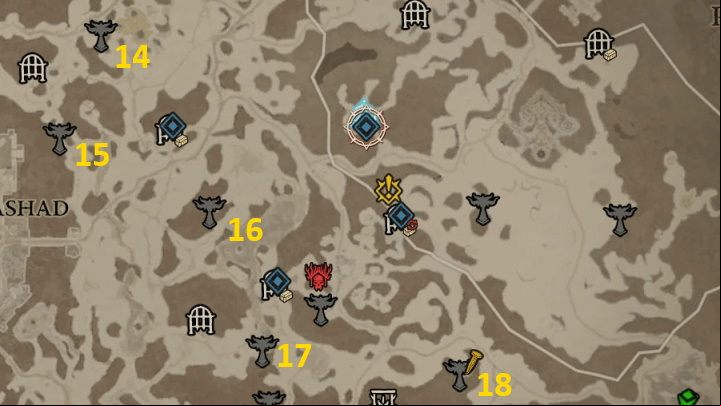 There are 5 Altars of Lilith in the Frigid Expanse - Diablo 4: Altars of Lilith map - Fractured Peaks - Altars of Lilith - Diablo 4 Guide