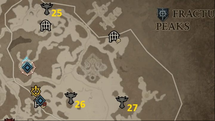 Seat of the Heavens has 3 Altars - Diablo 4: Altars of Lilith map - Fractured Peaks - Altars of Lilith - Diablo 4 Guide