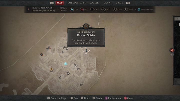 You need to find the Raising Spirits side quest marker in Kyovashad - Diablo 4: How to use an emote in the Raising Spirits quest? - Campaign - Diablo 4 Guide