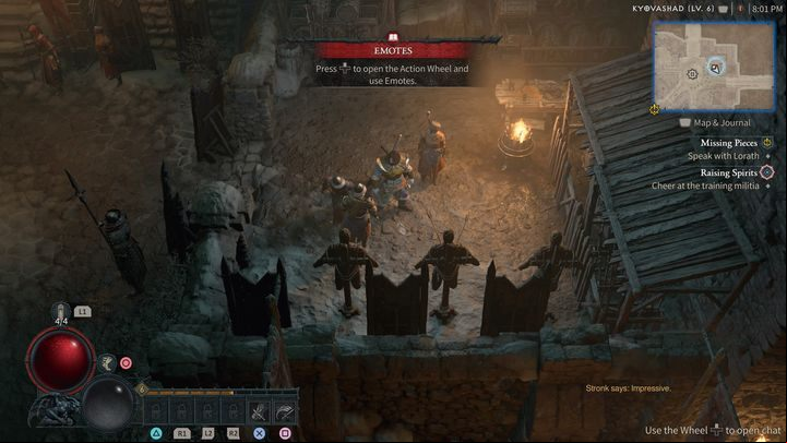 Go to the place where Militia trains - Diablo 4: How to use an emote in the Raising Spirits quest? - Campaign - Diablo 4 Guide
