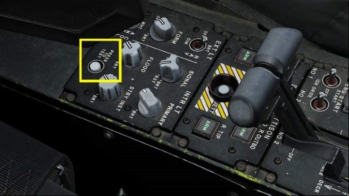 On the left side of the lighting , press and hold the PRESS TO TEST button to test the operation of the bulbs of all controls and buttons - DCS AH-64D Apache: Cold Start - flight preparation - Flight and Navigation - DCS AH-64 Apache Guide