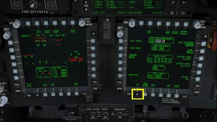 Press M to enter the main menu - DCS AH-64D Apache: Cold Start - flight preparation - Flight and Navigation - DCS AH-64 Apache Guide