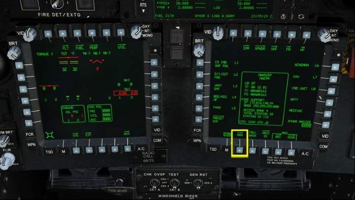 To set the radio frequencies needed for the mission, press the MAN manual mode button - DCS AH-64D Apache: Cold Start - flight preparation - Flight and Navigation - DCS AH-64 Apache Guide
