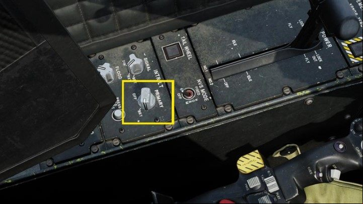 Brighten the main PRIMARY lighting on the left console to calibrate the helmet sight - DCS AH-64D Apache: Cold Start - flight preparation - Flight and Navigation - DCS AH-64 Apache Guide