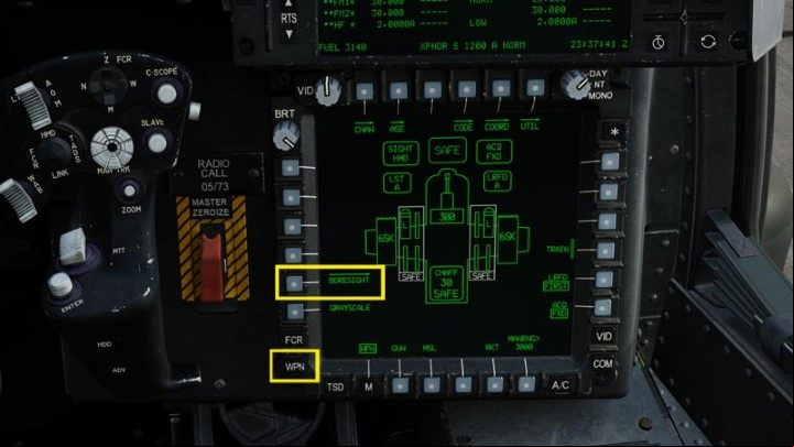 Press the WPN hotkey and then the BORESIGHT function - DCS AH-64D Apache: Cold Start - flight preparation - Flight and Navigation - DCS AH-64 Apache Guide