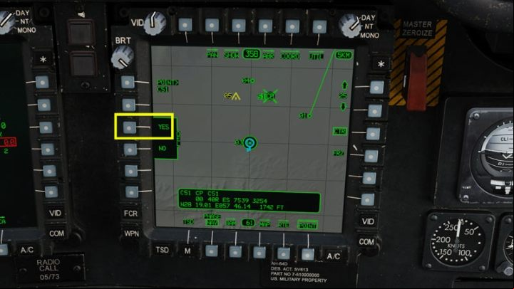 Confirm the deletion with the YES button - DCS AH-64D Apache: Basic GPS Navigation and map points - Flight and Navigation - DCS AH-64 Apache Guide