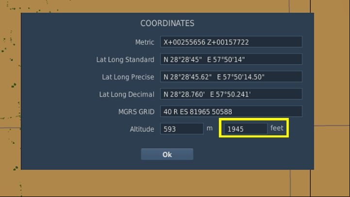 The last information necessary is the elevation of the point above mean sea level - DCS AH-64D Apache: Basic GPS Navigation and map points - Flight and Navigation - DCS AH-64 Apache Guide
