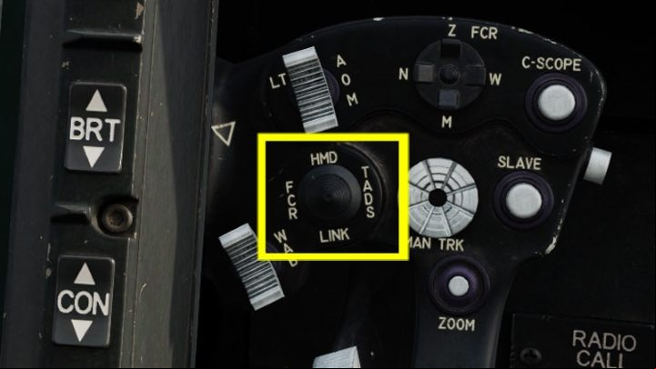 The G can switch between the available sights with the Sight Select Switch button on the TADS right grip (RHG) - DCS AH-64D Apache: Sight Source and Acquisition Source - Systems and Sensors - DCS AH-64 Apache Guide