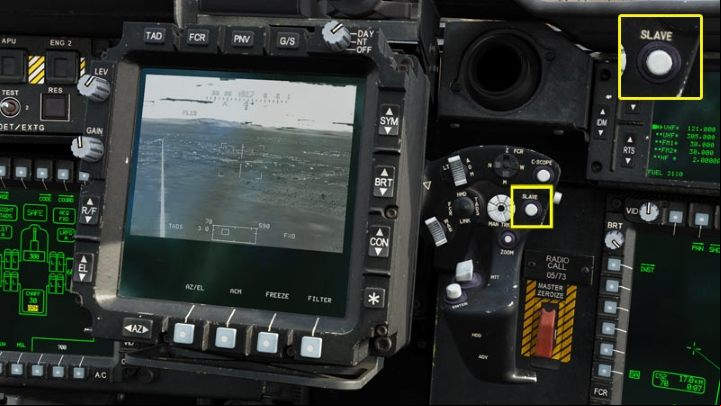 When you operate as G, the SLAVE button on the right TEDAC hand grip plays an extremely important role while working with sight and acquisition sources - DCS AH-64D Apache: Sight Source and Acquisition Source - Systems and Sensors - DCS AH-64 Apache Guide