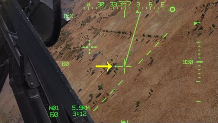 If the acquisition Cued LOS Reticle is outside the IHADSS field of view, the direction to it is shown by the little dots on the LOS Reticle, the so-called Cueing Dots - DCS AH-64D Apache: Sight Source and Acquisition Source - Systems and Sensors - DCS AH-64 Apache Guide