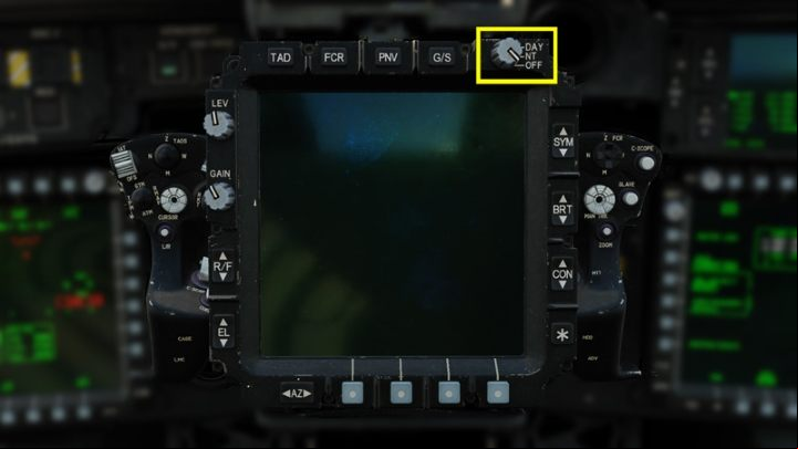 Turn the screen switch to the DAY (day) or NT (night) position - TADS - Target Acquisition and Designation Sight - Systems and Sensors - DCS AH-64 Apache Guide