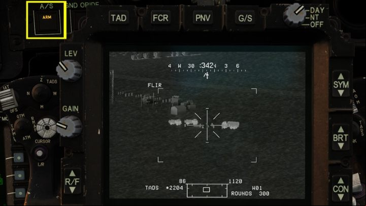 Hold down the LRFD 2nd Detent laser trigger button on the RHG to lase the target - TADS - Target Acquisition and Designation Sight - Systems and Sensors - DCS AH-64 Apache Guide