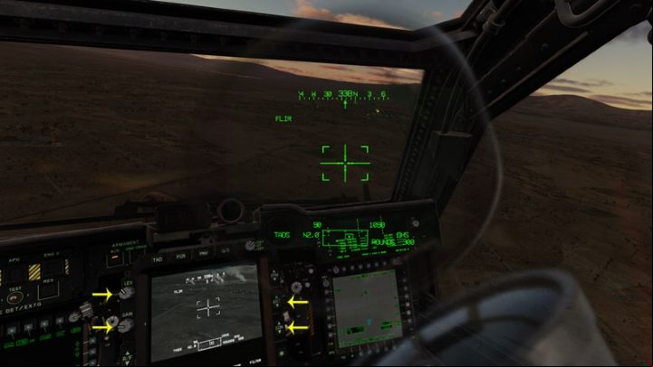 By using the LEV, GAIN, BRT, CON screen buttons and knobs, you can try to adjust the image to erase the camera feed while leaving the rest of the information on the IHADSS - TADS - Target Acquisition and Designation Sight - Systems and Sensors - DCS AH-64 Apache Guide