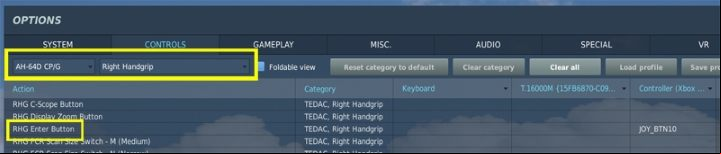 In the case of the left knob, it is worth adding the CURSOR CONTROLLER ENTER action to the analog knob button so that it works like in real life - TADS - Target Acquisition and Designation Sight - Systems and Sensors - DCS AH-64 Apache Guide