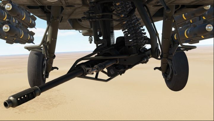 The turret of the gun can tilt it within a range of up to: 60 degrees down, 11 degrees up and within 86 degrees sideways - DCS AH-64D Apache: M230 30mm Chain Gun AWS - Weapons Employment - DCS AH-64 Apache Guide