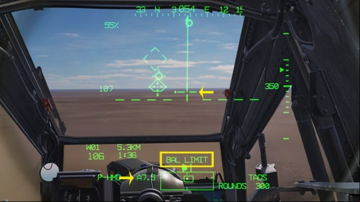 Ballistic Limit appears when the gun is aimed beyond its range - DCS AH-64D Apache: M230 30mm Chain Gun AWS - Weapons Employment - DCS AH-64 Apache Guide