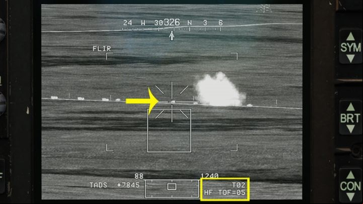 Immediately after the first missile's impact, move the sight reticle at the second closest target while continuing to illuminate with the laser - DCS AH-64D Apache: AGM-114K Hellfire II Missile - Weapons Employment - DCS AH-64 Apache Guide