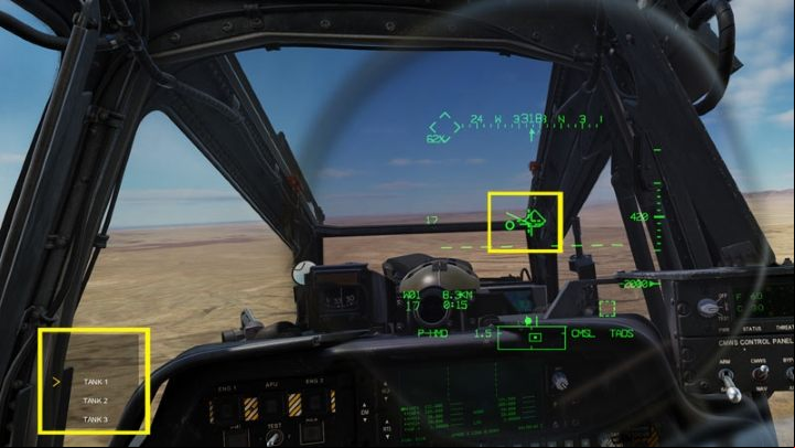 Point the IHADSS LOS Reticle on the target area and press the George AI Interface UP SHORT (default "W") to start searching for targets at that location - DCS AH-64D Apache: AGM-114K Hellfire II Missile - Weapons Employment - DCS AH-64 Apache Guide