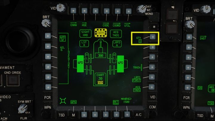 Press the QTY (Quantity) button to select the number of rockets per salvo - DCS AH-64D Apache: 2.75 Unguided Rockets Hydra-70 - Weapons Employment - DCS AH-64 Apache Guide