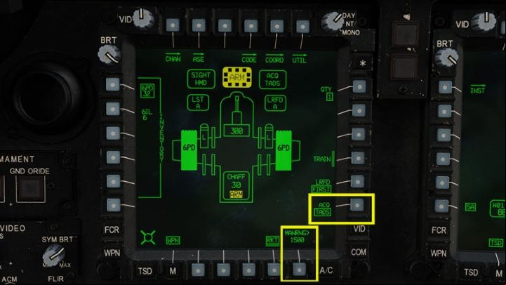 Select the acquisition source and calibrate the sight to the correct distance from which the attack will be carried out - DCS AH-64D Apache: 2.75 Unguided Rockets Hydra-70 - Weapons Employment - DCS AH-64 Apache Guide