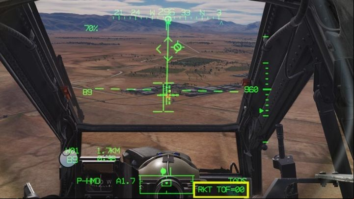 Note the info message about flight time of the first rocket RKT TOF (Rocket Time of Flight) - DCS AH-64D Apache: 2.75 Unguided Rockets Hydra-70 - Weapons Employment - DCS AH-64 Apache Guide