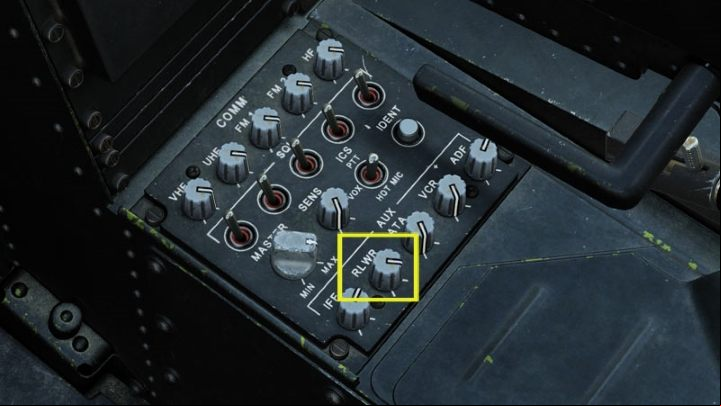 Make sure the RLWR knob on the radio is not muted so that you can hear the voice alerts of the RLWR system - DCS AH-64D Apache: ASE - Aircraft Survivability Equipment - Systems and Sensors - DCS AH-64 Apache Guide
