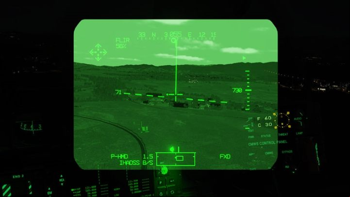 The PNVS camera will follow the pilot's head movements with the NORM setting or will always show the area in front of the helicopter with the FIXED setting on the collective - DCS AH-64D Apache: PNVS - Pilot Night Vision System - how to use night vision? - Systems and Sensors - DCS AH-64 Apache Guide