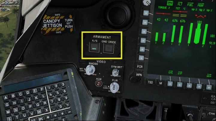 Armament A / S to SAFE , GND ORIDE to OFF - DCS AH-64D Apache: Landing - Flight and Navigation - DCS AH-64 Apache Guide