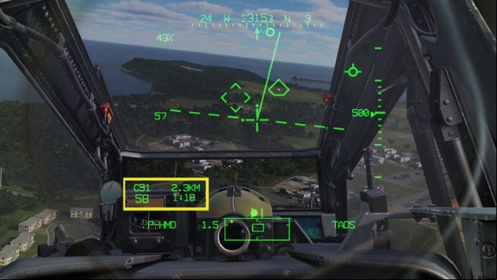 The distance to the landing site and its location will appear on the IHADSS - DCS AH-64D Apache: Landing - Flight and Navigation - DCS AH-64 Apache Guide