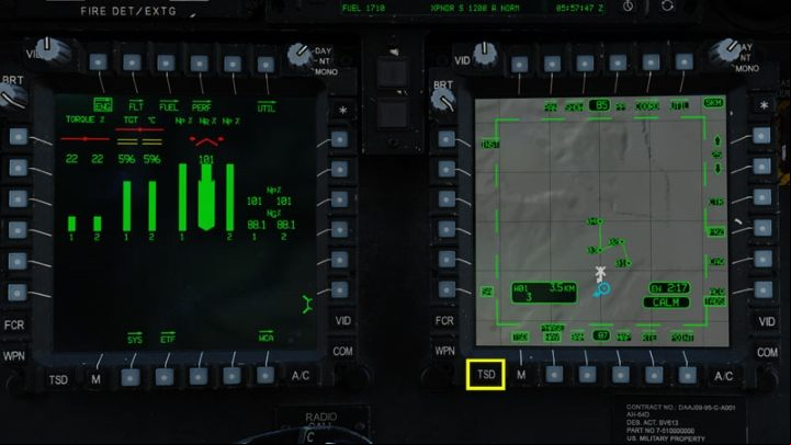 Press the TSD hotkey to switch on the map screen - DCS AH-64D Apache: TSD - Tactical Situation Display - Systems and Sensors - DCS AH-64 Apache Guide