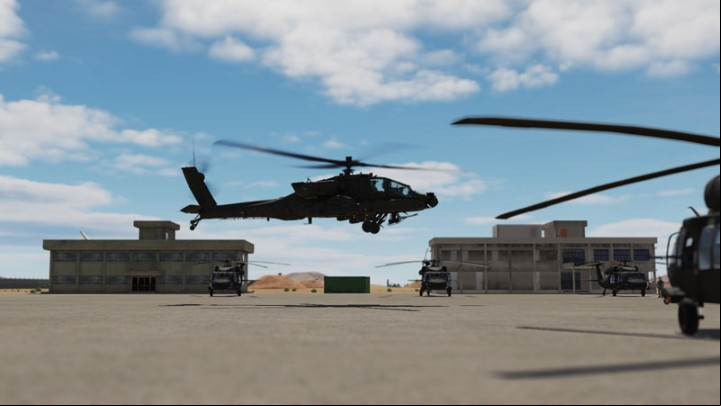 The AH-64D Apache can taxi and take off in various ways, depending on the available space, weather conditions and the weight of the helicopter - DCS AH-64D Apache: Taxi and Take Off - Flight and Navigation - DCS AH-64 Apache Guide