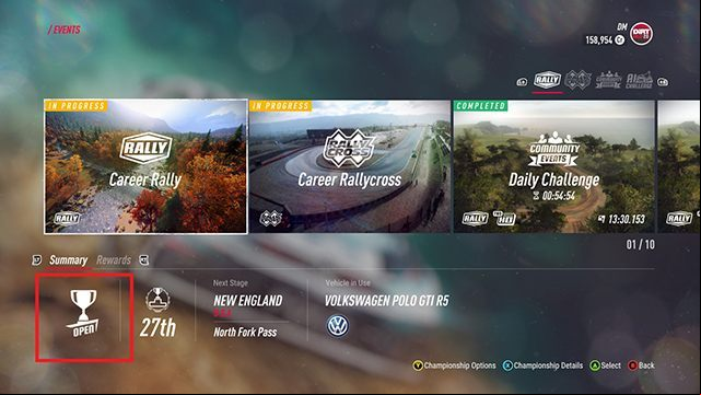 You can check the difficulty level of a competition in the bottom left corner of the screen. - Career and Rallycross modes in DiRT Rally 2.0 - Basics - DiRT Rally 2.0 Guide
