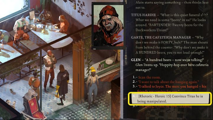 Titus will tell you the whole truth of the mercenary's death only after ing a heroic Rhetoric skill check - Disco Elysium: Get the whole story from Titus - walkthrough - Motive - Disco Elysium Guide