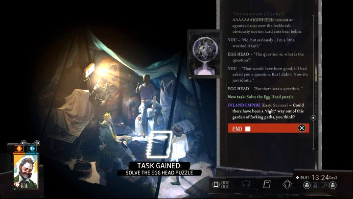 Egg Head is a man with a blond hair - Disco Elysium: Solve the Egg Head Puzzle - walkthrough - Church and the Ravers - Disco Elysium Guide