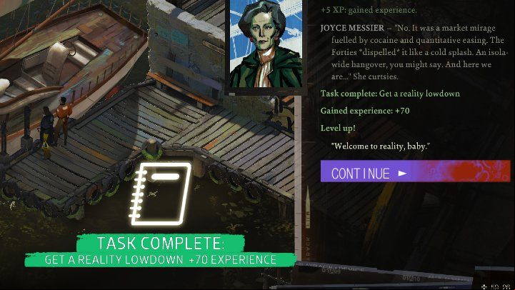 To this task, you have to ask about at least two topics - Disco Elysium: Get a reality lowdown - walkthrough - Identity - Disco Elysium Guide