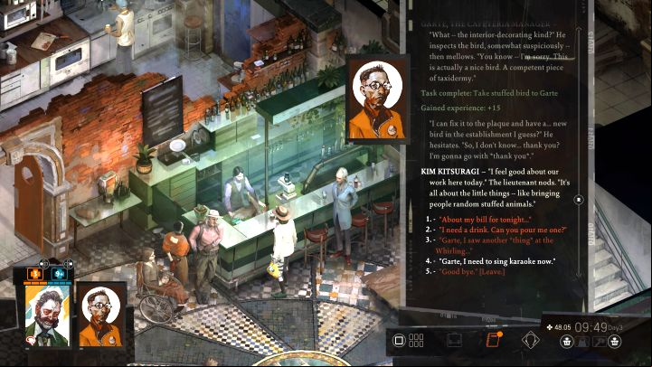 The final stage of the quest is to convince Garte to let Harry sing - talk to him at the Whirling-in-Rags bar - Disco Elysium: Sing karaoke - walkthrough - Other - Disco Elysium Guide