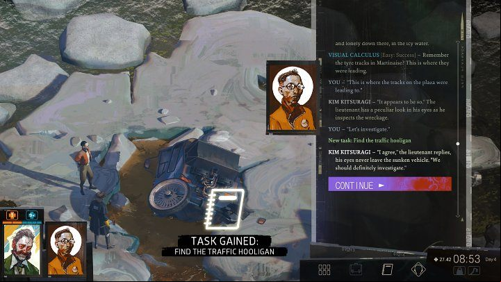 You can continue this quest only on the third day - you need to unlock access to the coast in the western part of the map - Disco Elysium: Find the traffic hooligan - walkthrough - Identity - Disco Elysium Guide