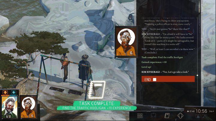 After about two hours, the low tide will finally come and Harry and Kim will be able to search the vehicle - Disco Elysium: Find the traffic hooligan - walkthrough - Identity - Disco Elysium Guide