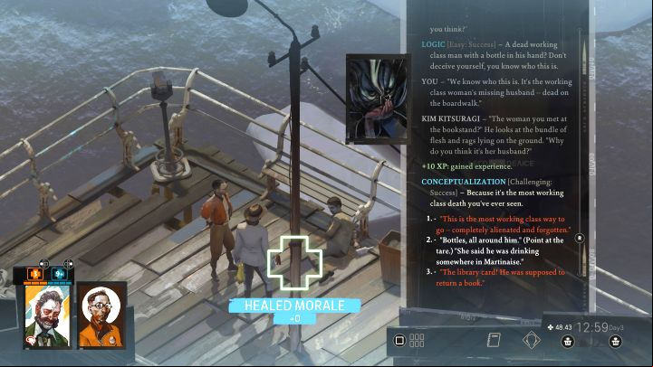 Examining the corpse leads to finding a library card thanks to which you'll determine that the man fits the description received from the woman - this is the missing husband - Disco Elysium: Find working class husband - Second crime scene - Disco Elysium Guide
