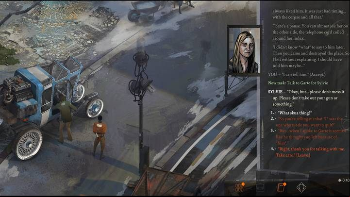 This is a short task that will be activated after ing the (red) Empathy skill check while talking to Sylvie about the call - Disco Elysium: Talk to Garte for Sylvie - walkthrough - Other - Disco Elysium Guide