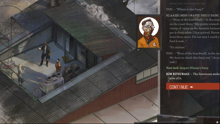 You will receive the task from Klaasje when you ask her for documents - Disco Elysium: Inspect Klaasjes buoy - walkthrough - Other - Disco Elysium Guide