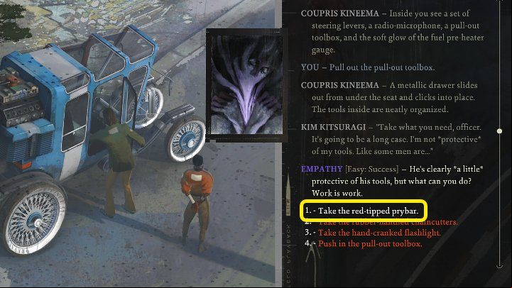 Look inside, then open the Toolbox - you will find a prybar - Disco Elysium: How to get Prybar? - FAQ - Disco Elysium Guide