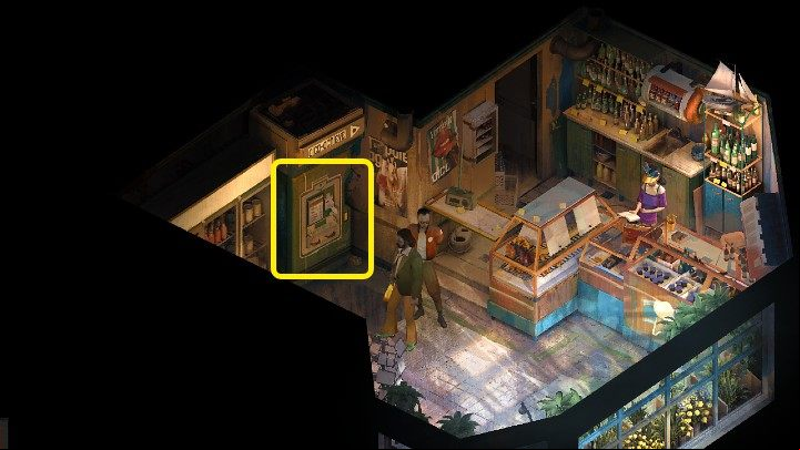After entering the store, approach the machine marked in the above image and sell the unwanted items - Disco Elysium: How to make money? - FAQ - Disco Elysium Guide