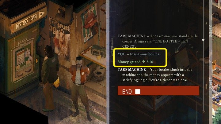 The extra money (Reál) will immediately go into your pocket, but you can't expect to make much profit - one bottle is worth only 10 cents - Disco Elysium: How to make money? - FAQ - Disco Elysium Guide