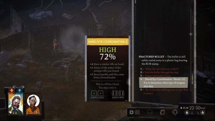 You can unlock this quest quite easily, but it's worth deciding on a full inspection and determining the type of rifle from which the shot was fired - Disco Elysium: Find the murder weapon - walkthrough - Ruby and the shooter - Disco Elysium Guide