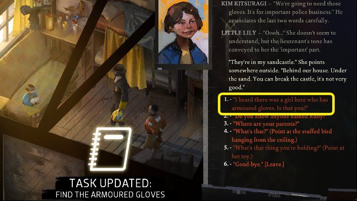 Inside, you'll find a little girl named Lily - Disco Elysium: Find the armoured gloves - walkthrough - Equipment - Disco Elysium Guide