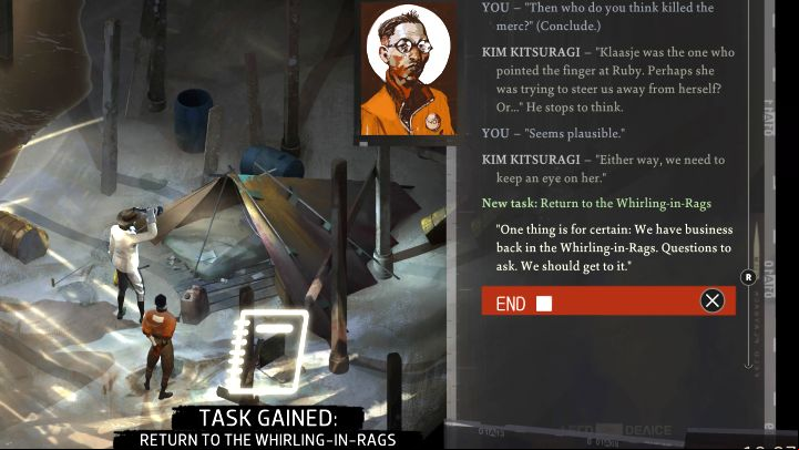 You will receive this task immediately after completing the Look for Ruby on the coast task - you must complete the confrontation with Ruby in the cave underneath the Feld building (you're free to choose whichever option you want there) and then find and read her journal - Disco Elysium: Return to the Whirling-in-Rags - walkthrough - Ruby and the shooter - Disco Elysium Guide