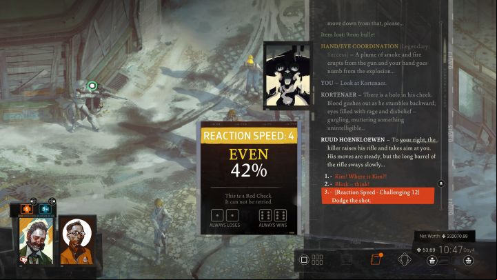 If your first move was attacking Kortenaer, then Ruud will aim at Harry and you can take the Reaction speed skill check - Disco Elysium: Return to the Whirling-in-Rags - walkthrough - Ruby and the shooter - Disco Elysium Guide