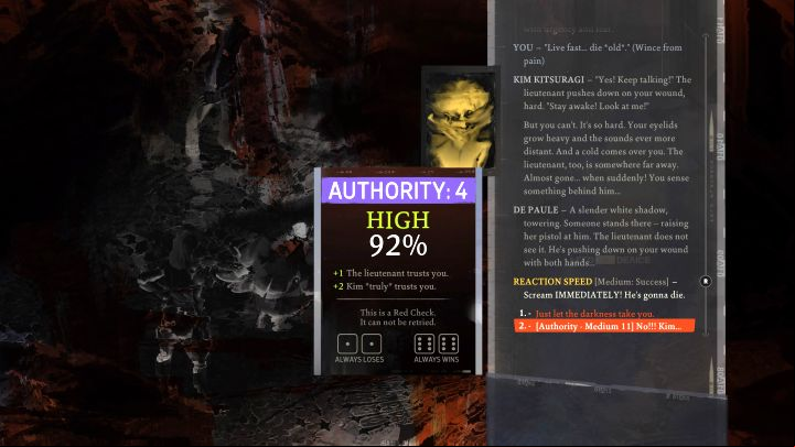 As a result of recent events, you will be on the verge of losing consciousness and Kim will come to your aid - Disco Elysium: Return to the Whirling-in-Rags - walkthrough - Ruby and the shooter - Disco Elysium Guide